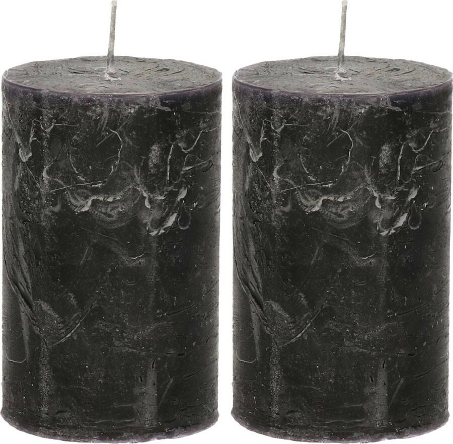 Merkloos Stompkaars cilinderkaars 2x zwart 5 x 8 cm klein rustiek model Stompkaarsen
