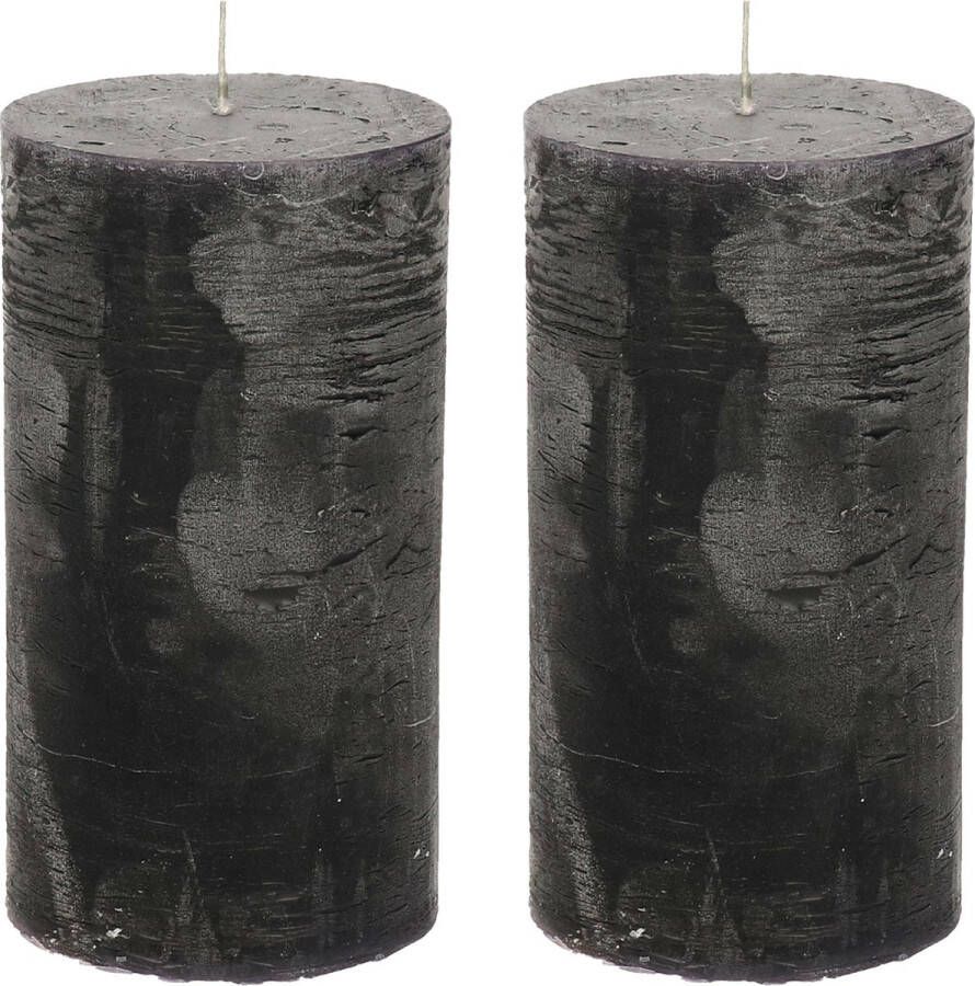 Merkloos Stompkaars cilinderkaars 2x zwart 7 x 13 cm rustiek model Stompkaarsen
