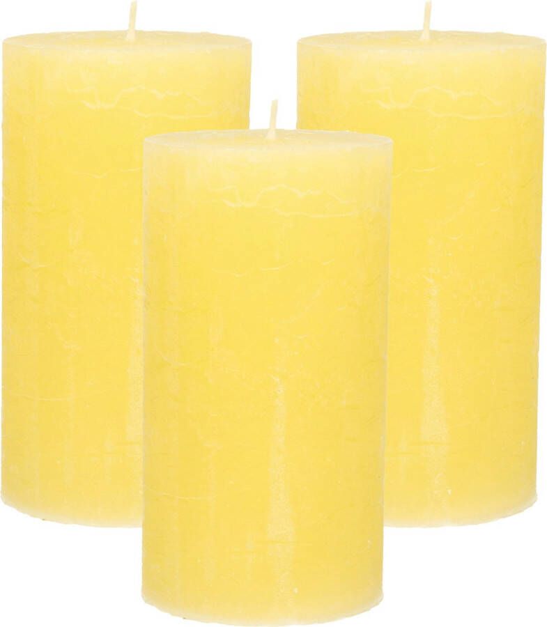 Stompkaars cilinderkaars 3x geel 7 x 13 cm rustiek model