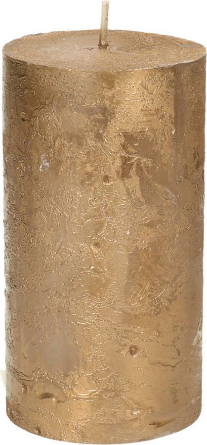 Merkloos Stompkaars cilinderkaars goud 7 x 13 cm rustiek model Stompkaarsen