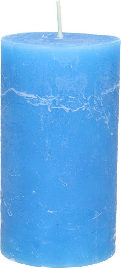 Merkloos Stompkaars cilinderkaars helder blauw 7 x 13 cm rustiek model Stompkaarsen