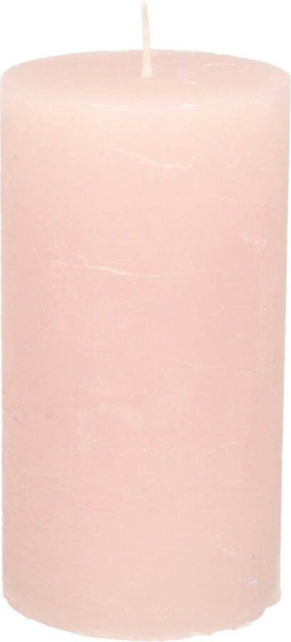 Merkloos Stompkaars cilinderkaars licht roze 7 x 13 cm rustiek model Stompkaarsen