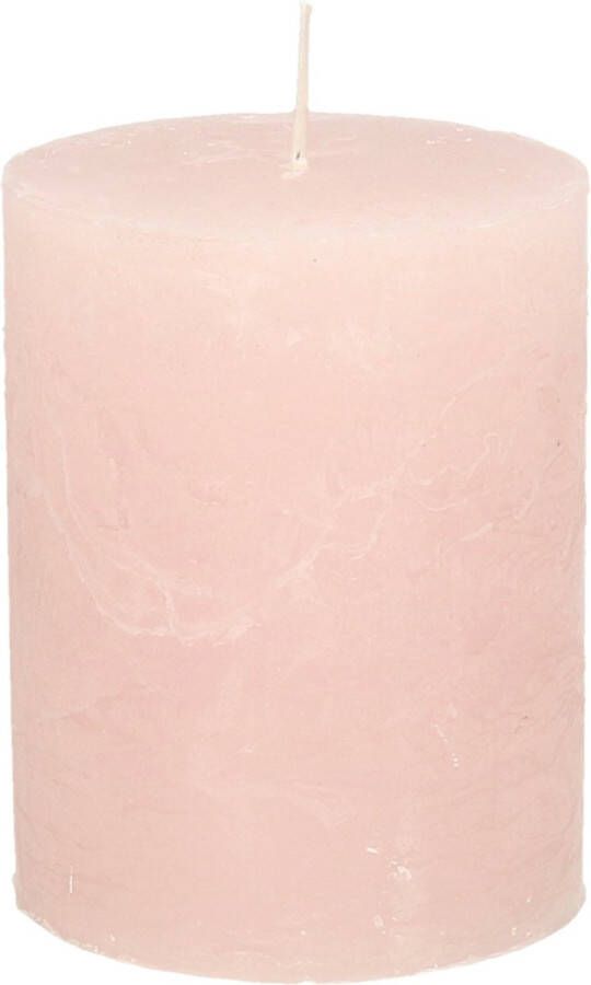 Merkloos Stompkaars cilinderkaars licht roze 7 x 9 cm middel rustiek model Stompkaarsen