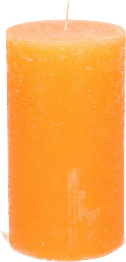 Merkloos Stompkaars cilinderkaars oranje 7 x 13 cm rustiek model Stompkaarsen