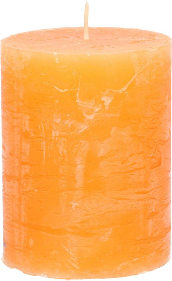 Merkloos Stompkaars cilinderkaars oranje 7 x 9 cm middel rustiek model Stompkaarsen