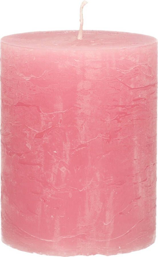 Merkloos Stompkaars cilinderkaars oud roze 7 x 9 cm middel rustiek model Stompkaarsen