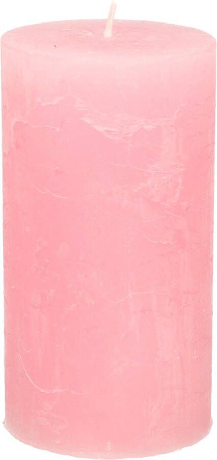 Merkloos Stompkaars cilinderkaars roze 7 x 13 cm rustiek model Stompkaarsen