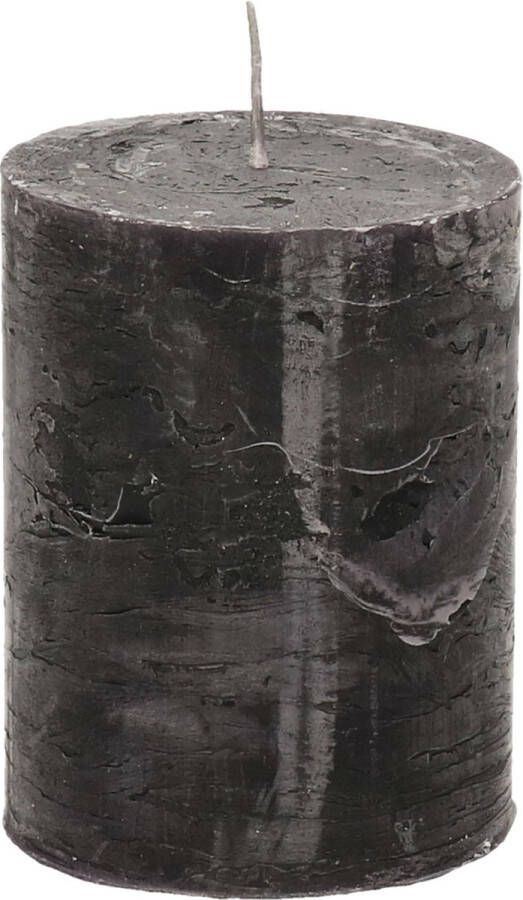 Merkloos Stompkaars cilinderkaars zwart 7 x 9 cm middel rustiek model Stompkaarsen