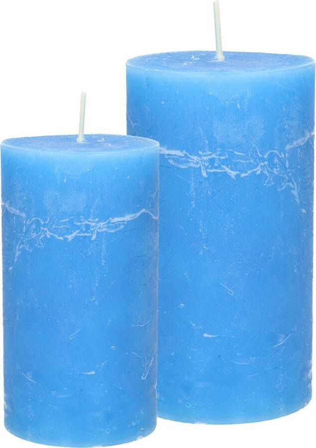Merkloos Stompkaarsen cilinderkaarsen set 2x blauw rustiek model Stompkaarsen
