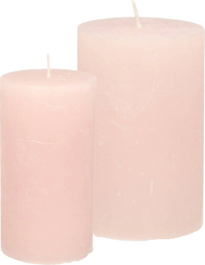 Merkloos Stompkaarsen cilinderkaarsen set 2x licht roze rustiek model Stompkaarsen