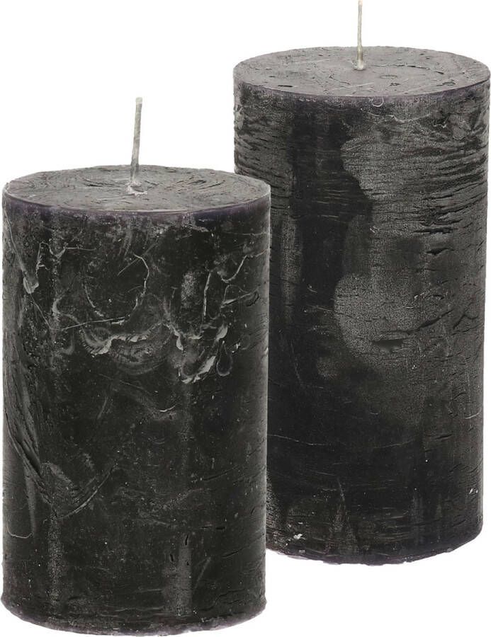 Merkloos Stompkaarsen cilinderkaarsen set 2x zwart rustiek model Stompkaarsen