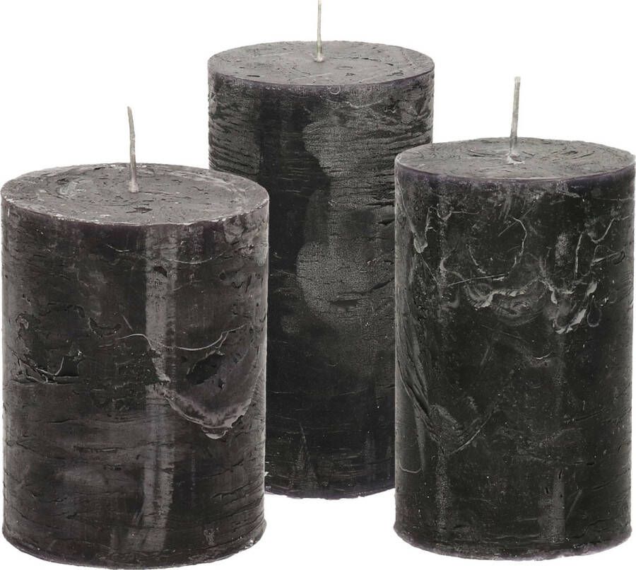 Merkloos Stompkaarsen cilinderkaarsen set 3x zwart rustiek model Stompkaarsen