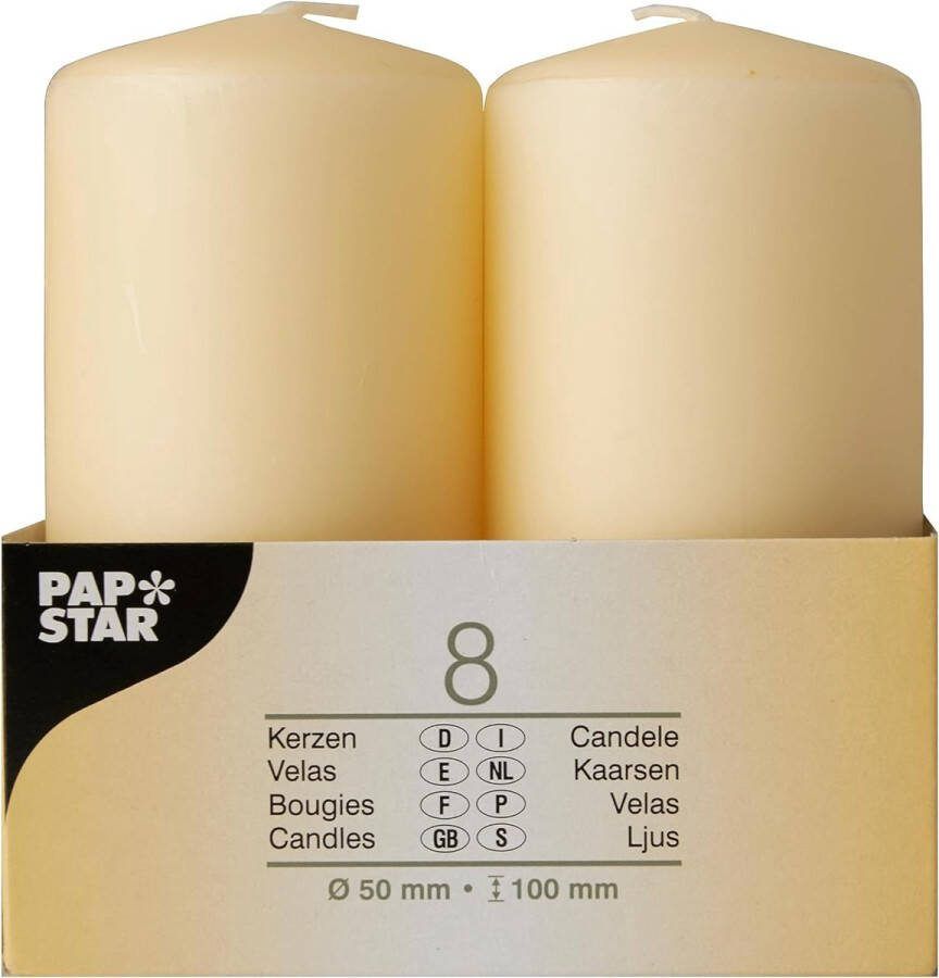 Stompkaarsen Kolomkaarsen Crème 8 Stuks Rond Diameter 5 Cm Lengte 10 Cm Lange Brandduur Ca. 16 Uur Roetvrij Branden Voor Gastronomie Feesten En Feesten