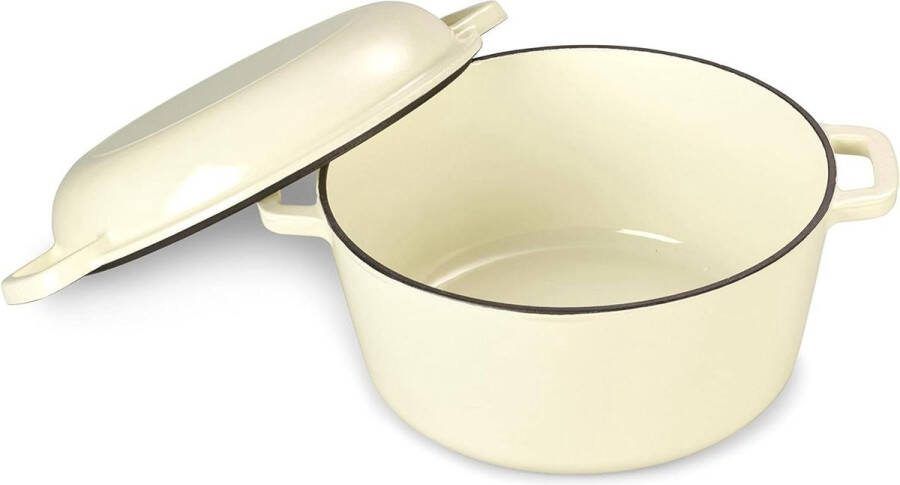 Stoofpan-serveerpan 2-in-1 set gietijzeren braadpan deksel emaille coating geschikt voor oven grill BBQ inductie creme 35 l Ø 253 cm