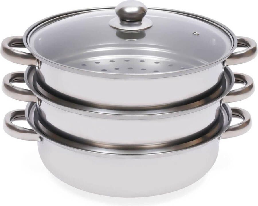 Stoomkoker 3 Laags Transparant Glazen Deksel RVS Inductie Halogeen Fornuis