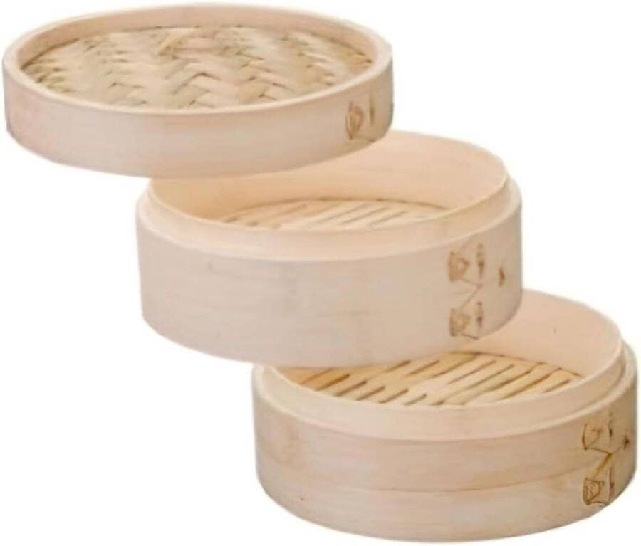 Stoomkoker set 20 cm 3-eenheden bamboebruin topkwaliteit