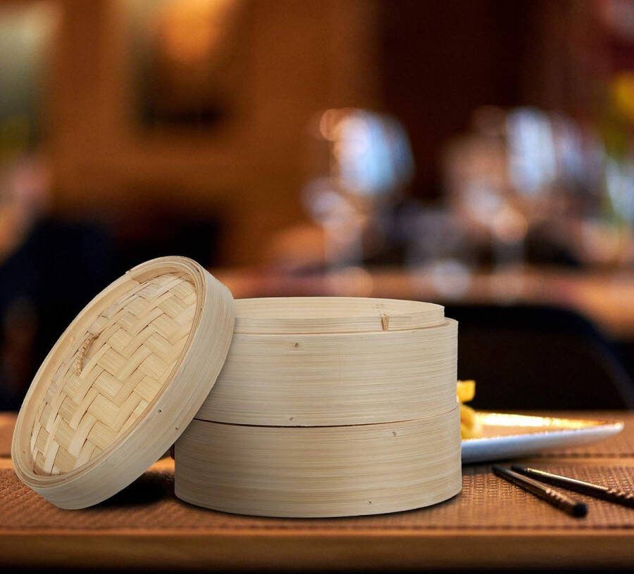 Stoommandje van bamboe mandje voor stomen Dim Sum rijst 2 etages Ø 205 cm natuurlijk