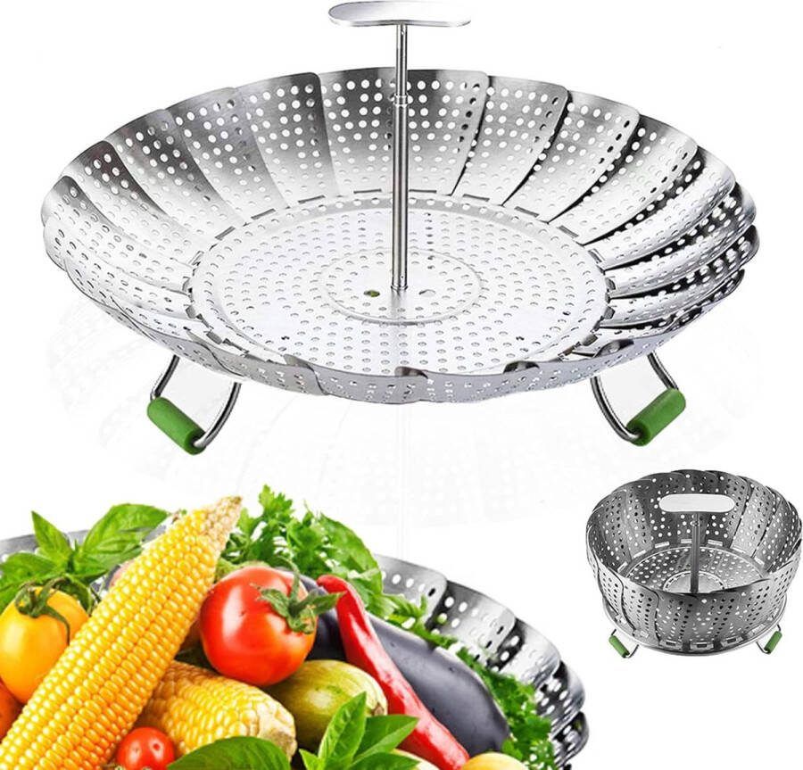 Stoommandje Veggie Stoommandje voor het koken van roestvrij staal. Opvouwbare groentestomer met Uitbreidbaar Verwijderbaar Middenhandvat. Uitbreidbaar voor verschillende potmaten (7 tot 11 inch)