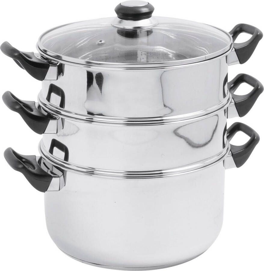 Stoompan 3 compartimenten RVS met glazen deksel diameter: 24 cm