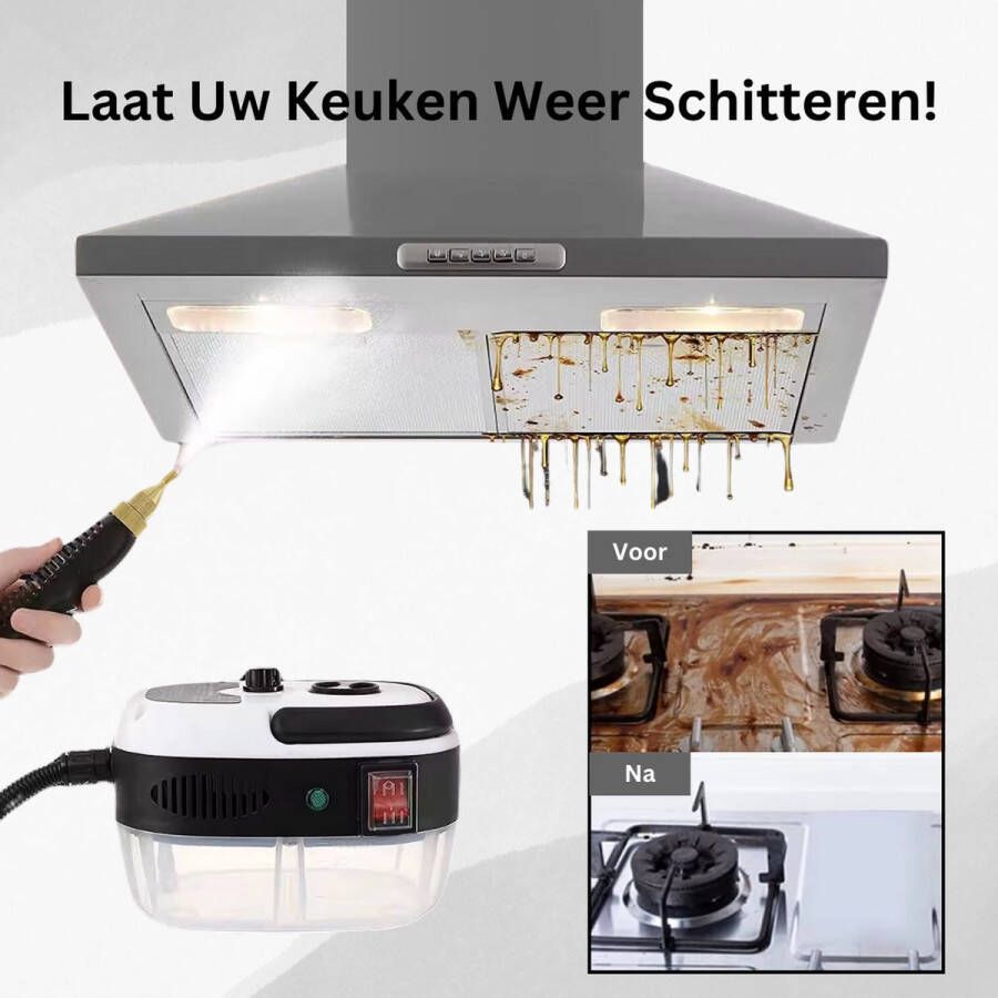 Stoomreiniger Handstomer Lichtgewicht Hogedrukreiniger Keukenreiniger 2500 W met Borstelkoppen geschikt voor Keukenapparaten Huishoudelijke reiniging Vloer Tapijt Sanitair Wit