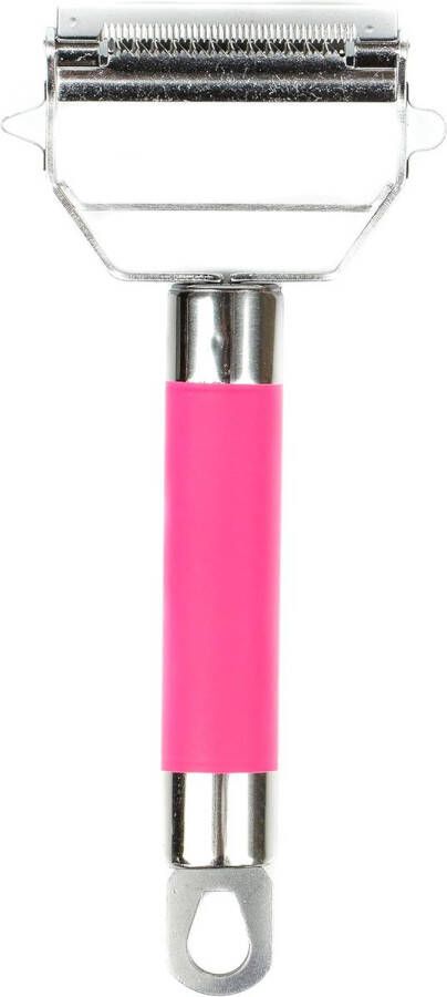 Store Ultrascherp roestvrij staal Dual Julienne & Groentesnijder met reinigingsborstel & Rubberen handgreep (roze)