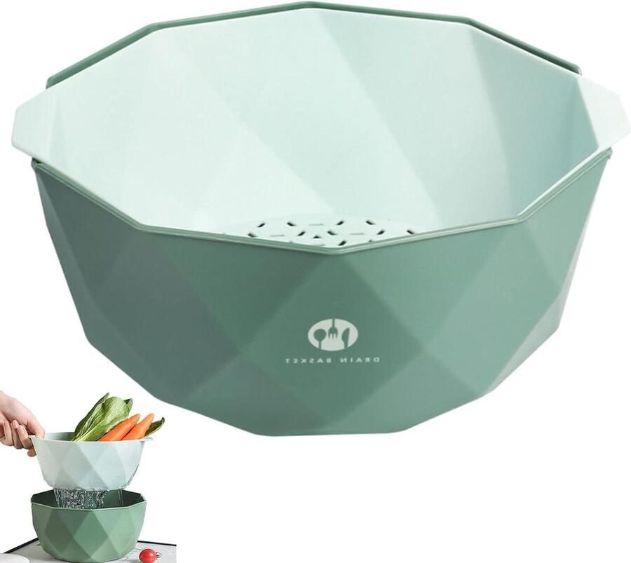 Strainer Bowl Kunststof Met Handvat voor Groenten en Fruit Dubbele Gelaagde Afvoerbak Keukenzeef