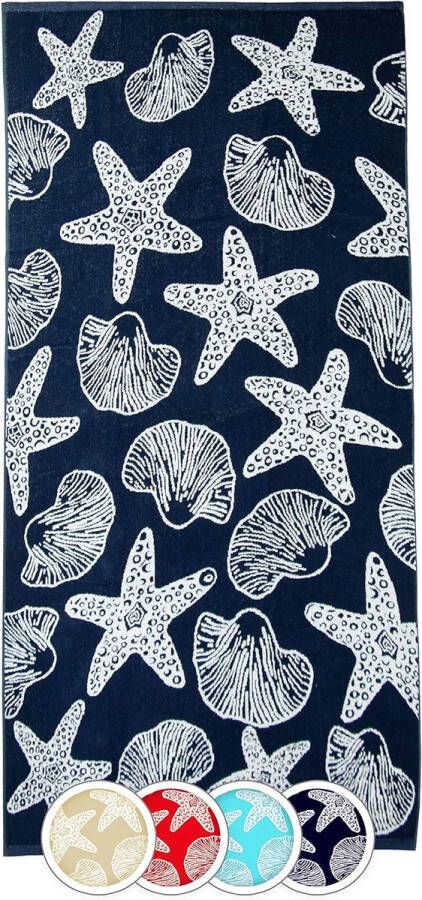 Strandhanddoek 90 x 180 cm katoen strandlaken donkerblauw