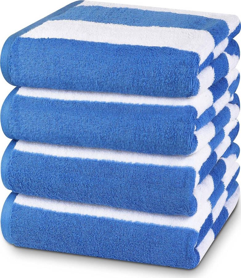 Strandhanddoeken in blauw en wit gestreept (76 x 152 cm) grote zwembadhanddoeken van 100% ringgesponnen katoen zachte en sneldrogende badhanddoeken (4 stuks)