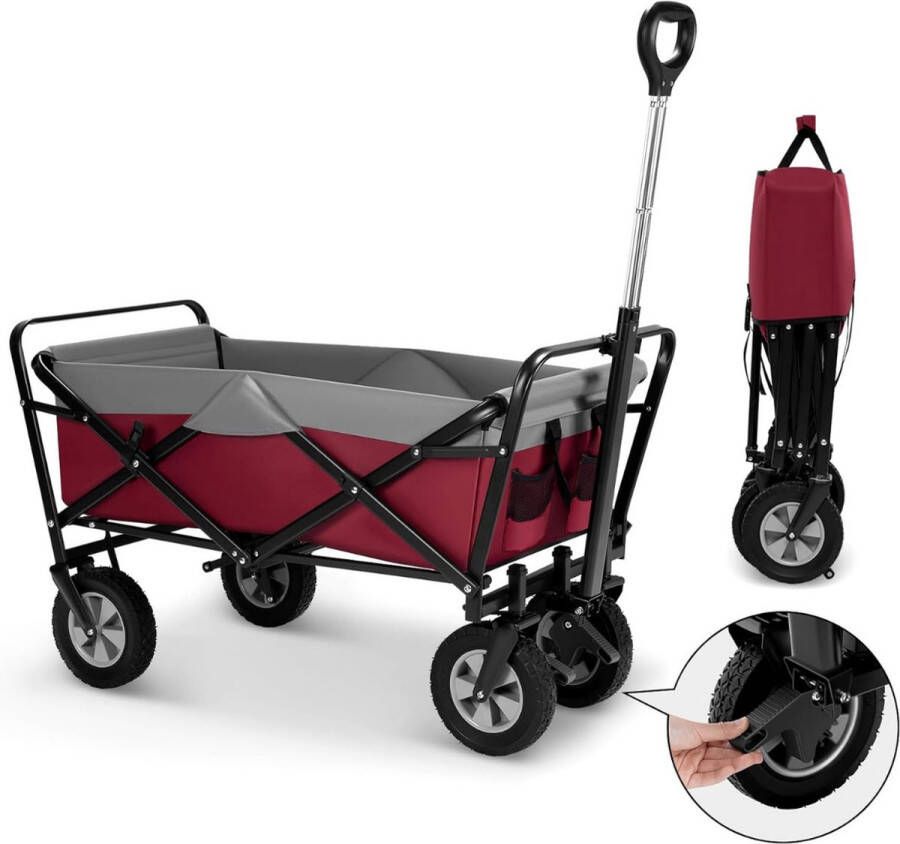 Strandkar Bolderkar Opvouwbaar – Bolderwagen Voor Alle Terreinen – Boodschappenwagen Met Brede Banden En Handige Opbergruimtes Tuinkar Met Verstelbare Handgreep Winkeltrolley Met 100 Liter 80 kg Opbergruimte