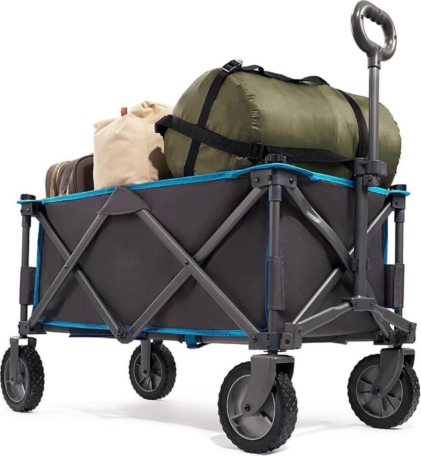 Strandkar Bolderkar Opvouwbaar – Bolderwagen Voor Alle Terreinen – Boodschappenwagen Met Handige Opbergruimtes Tuinkar Met Verstelbare Handgreep – Winkeltrolley 100 kg Opbergruimte