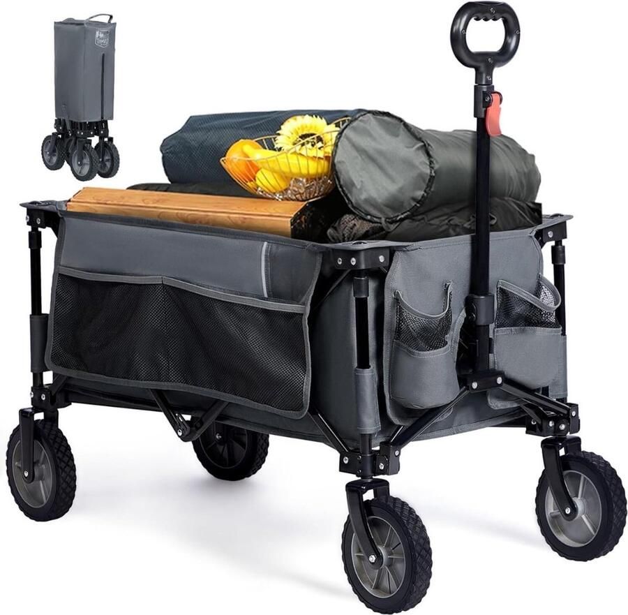 Strandkar Bolderkar Opvouwbaar – Bolderwagen Voor Alle Terreinen – Boodschappenwagen Met Handige Opbergruimtes Tuinkar Met Verstelbare Handgreep – Winkeltrolley 100 kg Opbergruimte