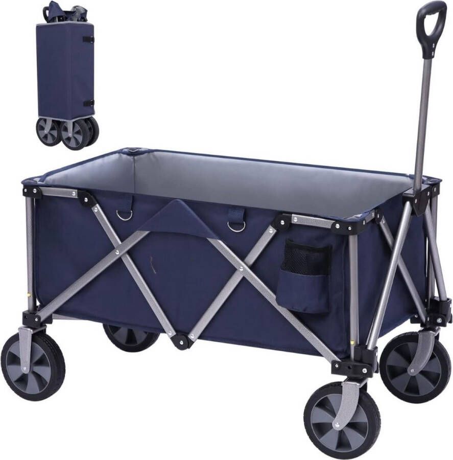 Strandkar Bolderkar Opvouwbaar – Bolderwagen Voor Alle Terreinen – Boodschappenwagen Tuinkar Met Verstelbare Handgreep – Winkeltrolley 145 Liter 100kg Opbergruimte Blauw