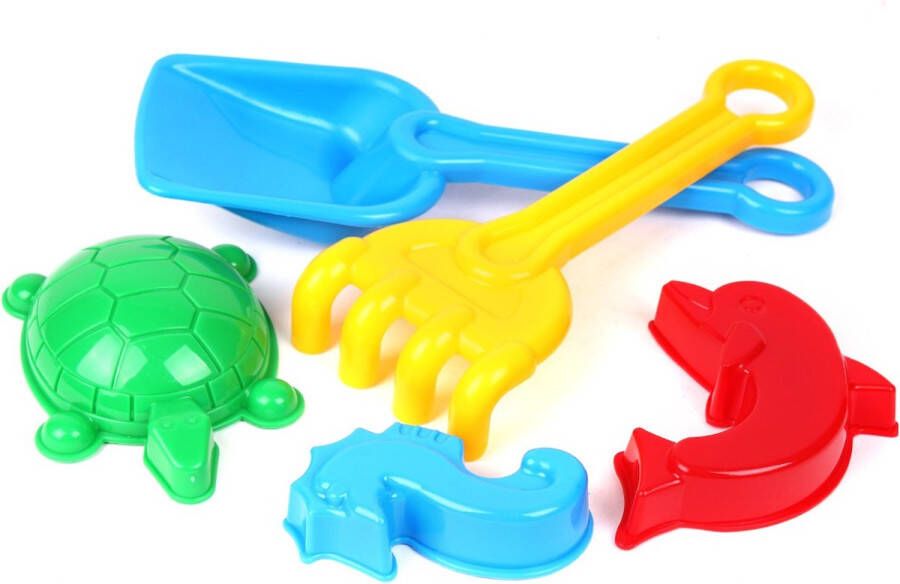 Strandset met 1 Schep 1 Hark en 3 zandvormpjes Multicolor Kunststof ASSORTI Speelset voor de allerkleinste + 1 5 jaar Shovel Rack aanmaakblokjes