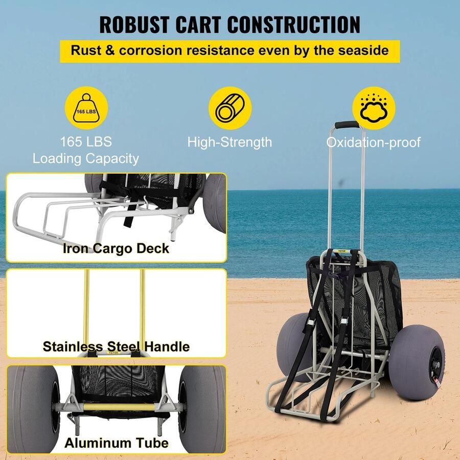 Strandtrolley Alle Tereinen Opblaasbare Banden 75kg Laadvermogen Trolley Bolderkar Opvouwbaar Luchtbanden