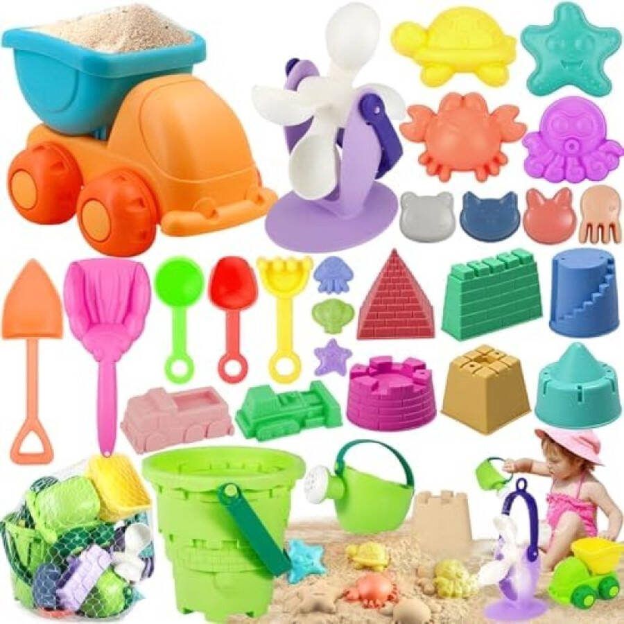 Strandzandspeelgoedset 28-delig Strandspeelgoed voor Kinderen Kinderzandspeelgoed met Zandvorm Zandschep Hark Strandbuggy Zandbakspeelgoedset voor 1 2 3 4 5 6 Jaar Oude Meisjesjongen