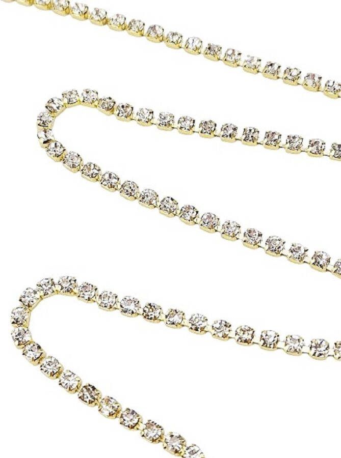 Strass ketting lint 1 meter Goud kleurig steentjes touw diamantjes crystal naaien knutselen versieren glitter