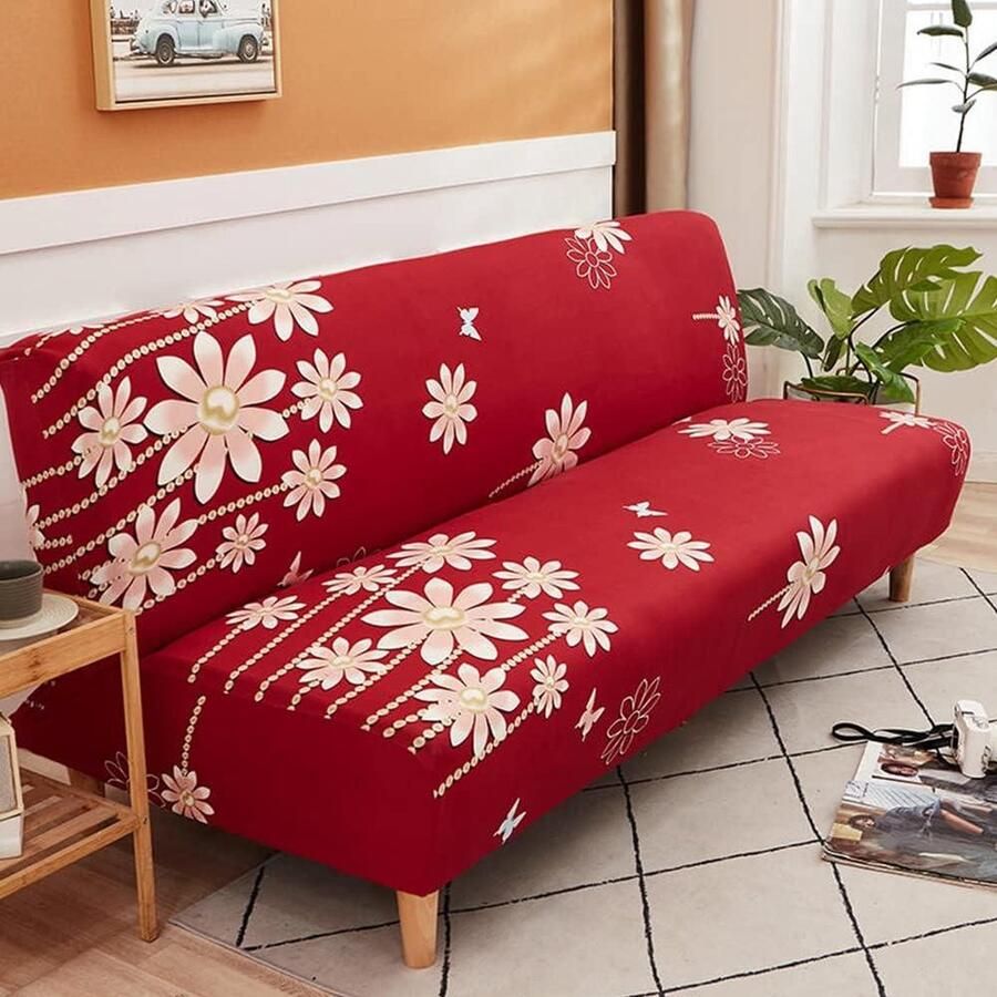 Stretch Armless Bankhoezen Opvouwbare Slaapbank Cover Elastische Bedrukte Armloze Bank Slipcover Verwijderbare 1 Zits