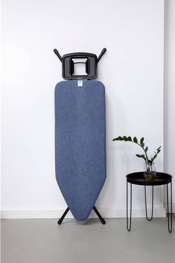 Strijkplank C Verstelbare Werkhoogte Opvouwbaar Frame Strijkijzerhouder Koordbinder Transportvergrendeling Kinderslot Anti-slip Kreukel Killer Denim Blue 124x45 cm