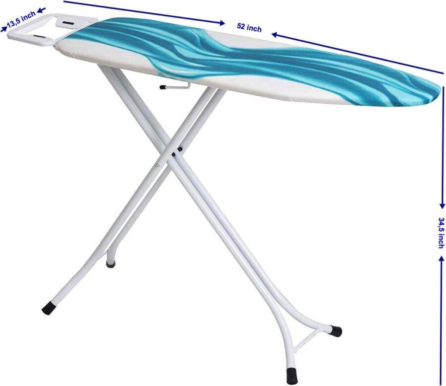 Strijkplank in hoogte verstelbaar luxe 4 poten extra hoes blauw wit patroon