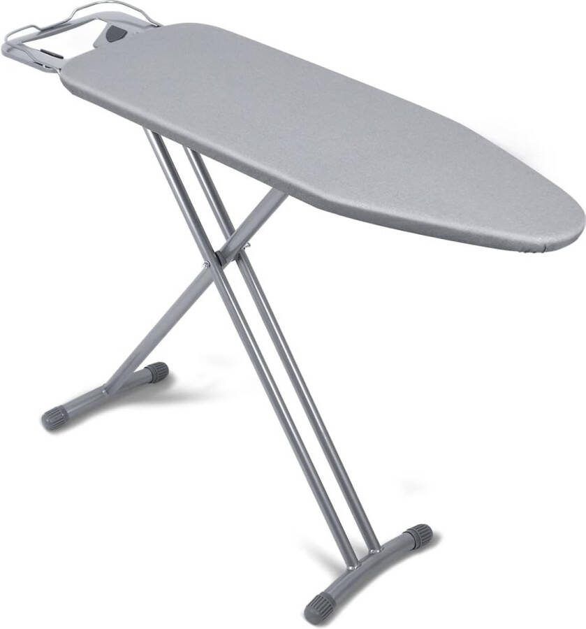 Strijkplank met hittebestendige hoes opvouwbaar in hoogte verstelbaar grote strijkplank dikke vilten onderkant sterke poten zilver 32 x 93 cm