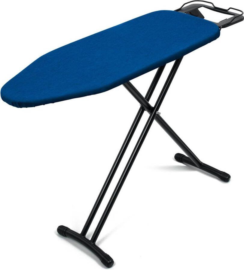 Strijkplank met hittebestendige hoes opvouwbaar in hoogte verstelbaar grote strijkplank dikke vilten onderkant sterke poten zilver blauw 32 x 93 cm