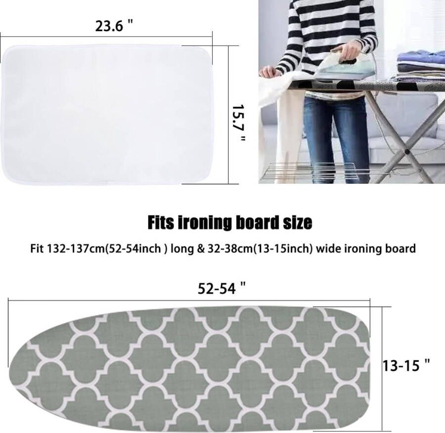Strijkplankhoes met extra dikke vulling 148x48cm Geschikt voor stoomstrijkijzers met verstelbare sluitingen en beschermend gaas (grijs)