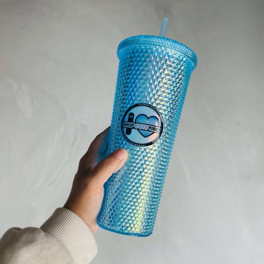 Studded Cup XL Drinkbeker Holografisch pastel blauw koffiebeker Irredesent Rainbow mermaid zeemeermin 710 ML Shop Cute Vibes
