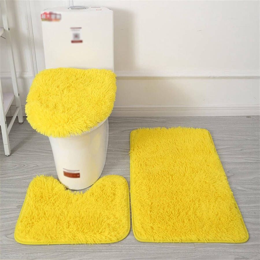 Stuks antislip Shaggy badkamer tapijt set U-vormige contour toilet tapijt water absorberende badkamer mat toilet deksel cover geel