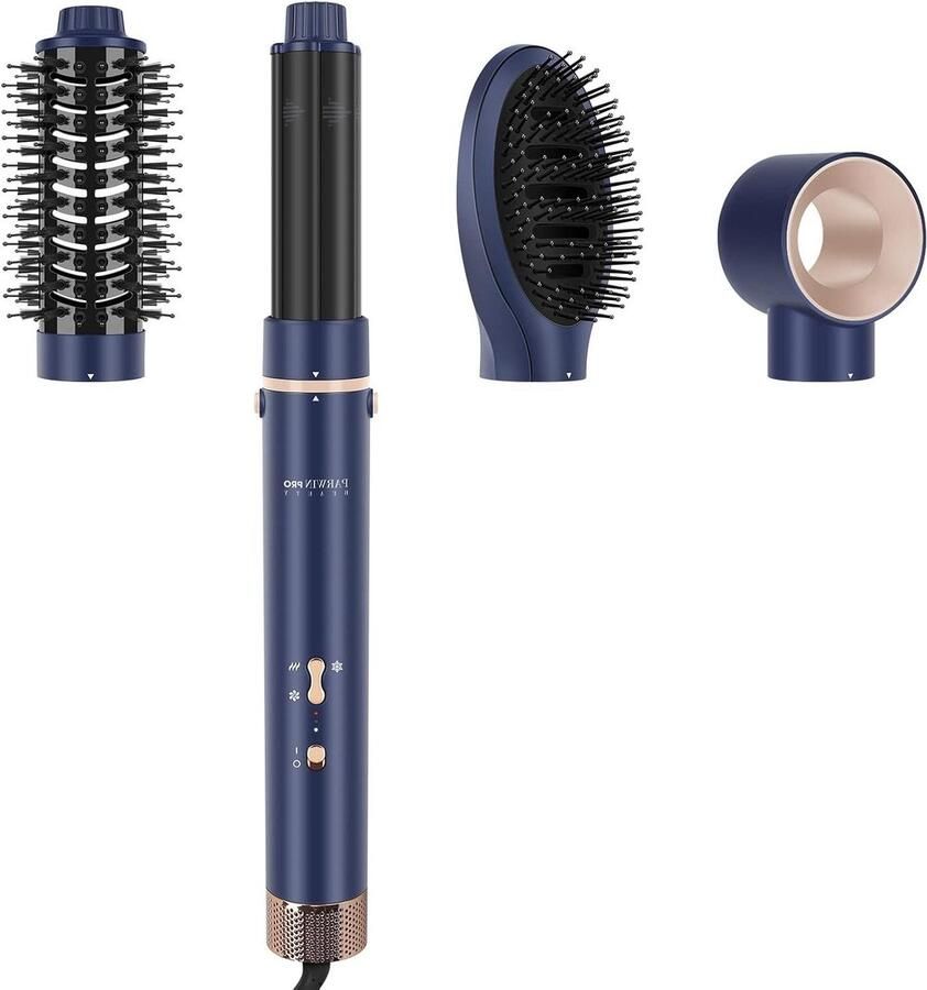 Styler 5-in-1 haardroger warmluchtborstelset krultang ronde borstel föhn 5 opzetstukken drogen glad volume krullen ionenverzorging motor met hoge snelheid blauw