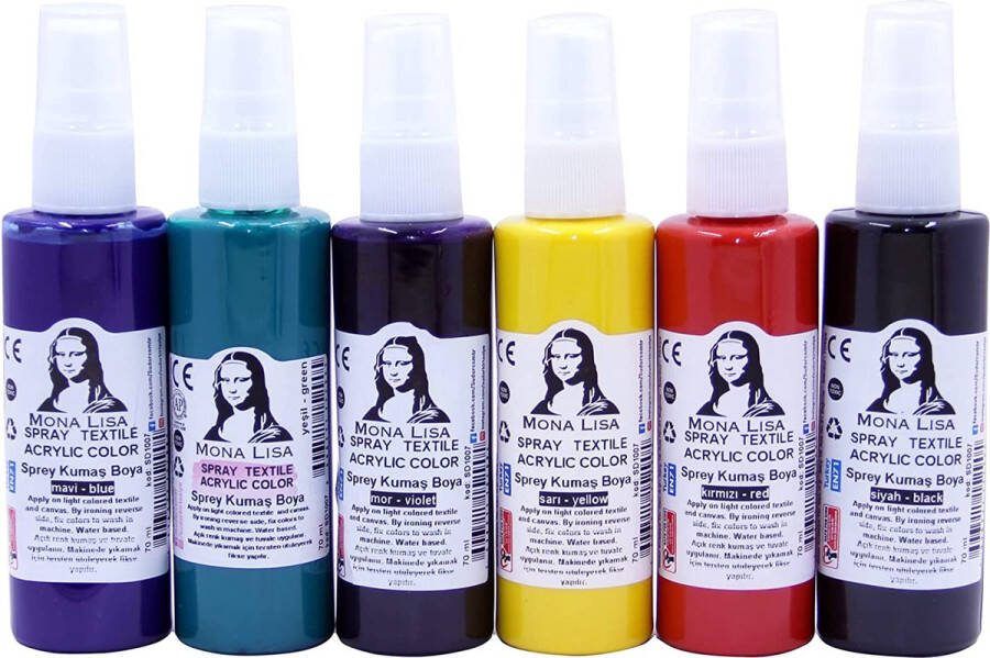 Südor SÜDOR Textielverf Set textile color Tie-Dye T-shirtverf Waterdicht 6 x 70ml in spuitflessen blauw rood geel groen paars zwart (set van 6)