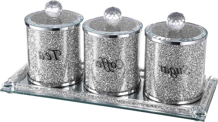 Suiker Koffie Thee Canisters Set Glazen Decoratieve Container Met Deksel 4 Stuks Gemalen Diamanten Keukentafel Decoratie Sprankelende Glazen Dienblad