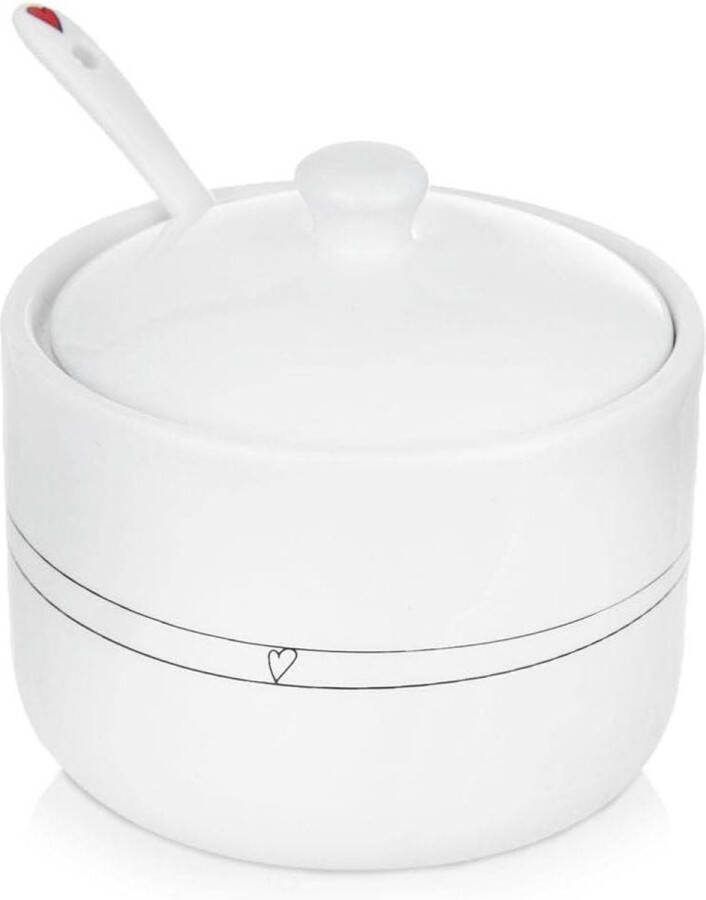 Suikerdispenser keramiek wit suikerpot suikerschaal lepel deksel harten Zoutpot