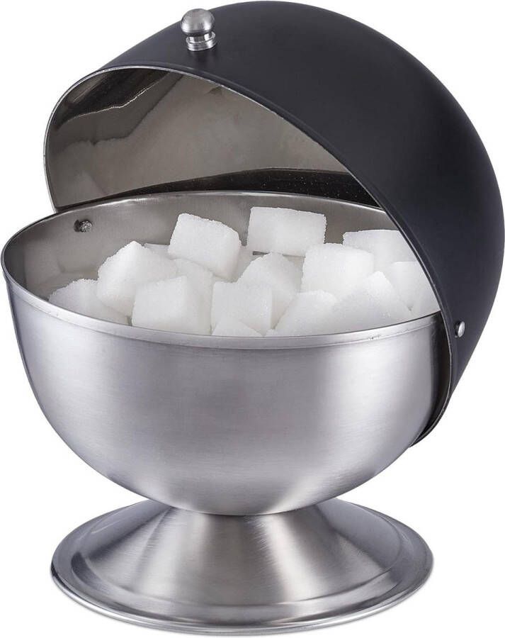 Suikerpotje met deksel RVS suikerkom voor bonbons en suikerklontjes 155 x 14 cm zwart-zilver
