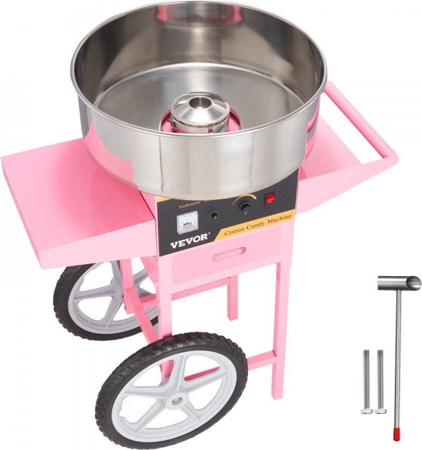 Suikerspinmachines Elektrische suikerspinmaker met kar 1000W commerciële suikerspinmaker met roestvrijstalen kom suikerschep en lade perfect